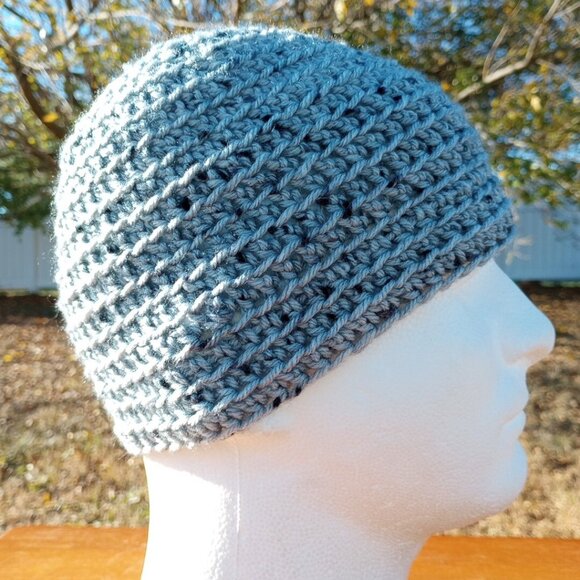 Men's Head Hugger Beanie Hat Handmade Tin Roof Gray Crochet Fishing Outdoors L - Picture 4 of 9